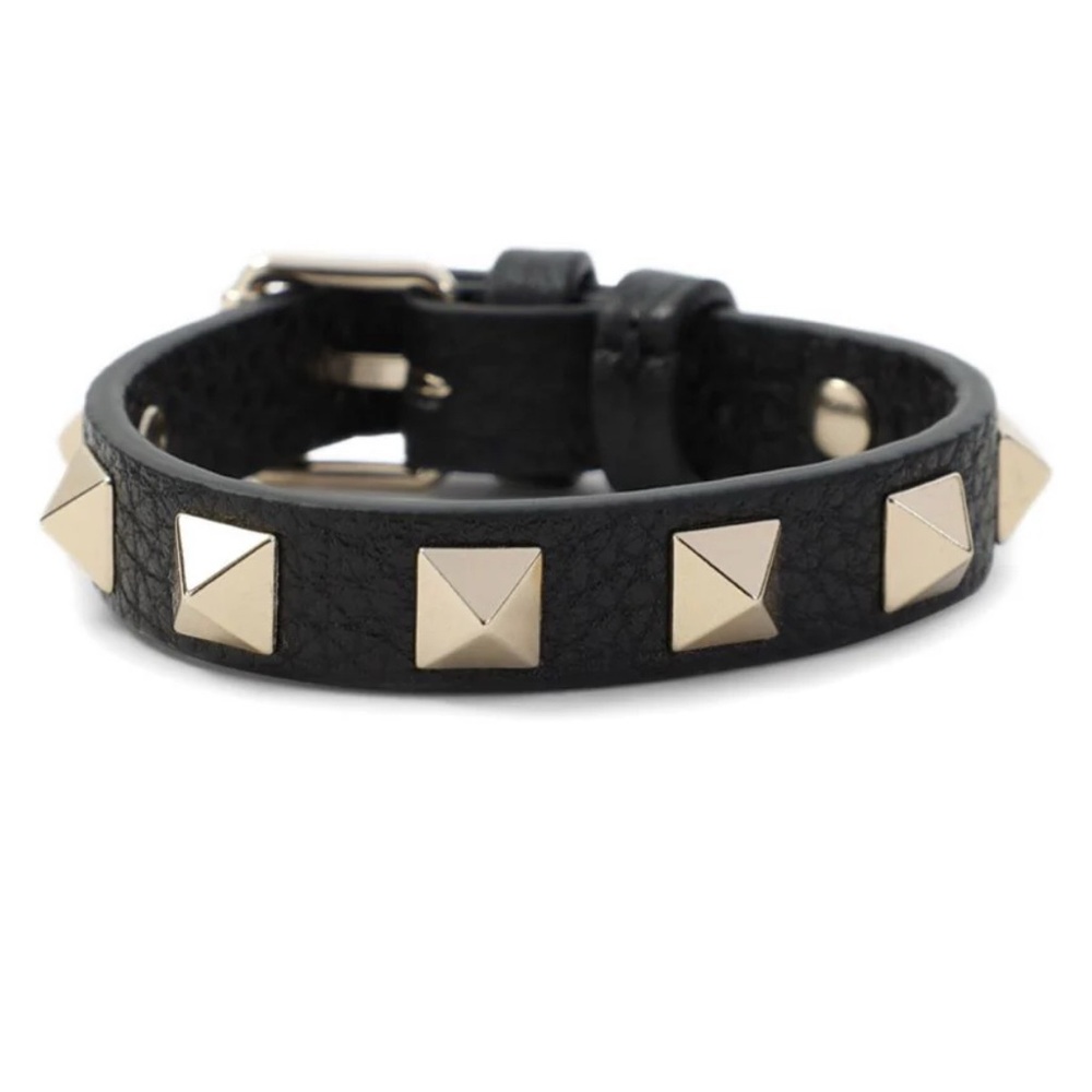 Valentino Garavani mens Black leather Bracelet with palladium RockStuds o/s NEW